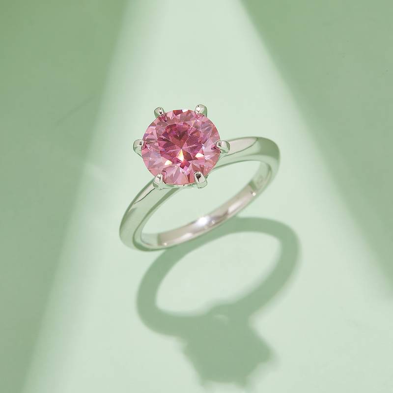 光臂T家六爪S925银镀白金MoissaniteWomen's Ring3.0ctD级